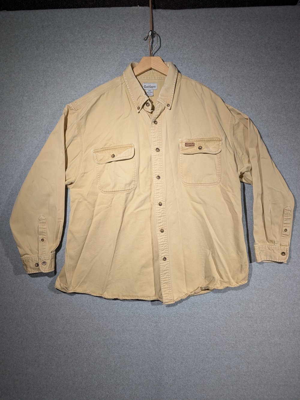 Carhartt S09SRW Canvas Long Sleeve Sandstone Cotton Twill Work Shirt Yellow 2XL